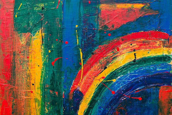 многоцветна абстрактна живопис, боя, ивици, многоцветни, линии, петна, HD тапет