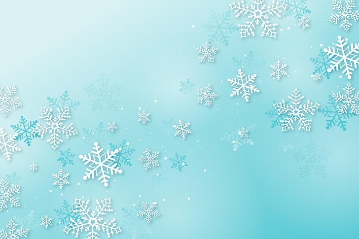 снежинки, фон, рождество, синий, зима, HD обои