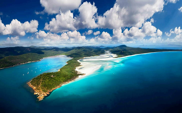 Île de Whitsunday Australie ciel de mer et nuages ​​blancs îles vertes fond d'écran Hd 2560 × 1600, Fond d'écran HD