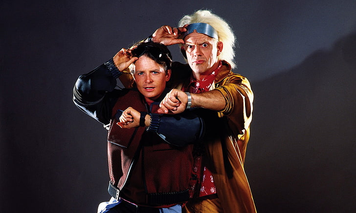 black and orange dressed female doll, Michael J. Fox, Christopher Lloyd, Back to the Future, Marty McFly, HD wallpaper