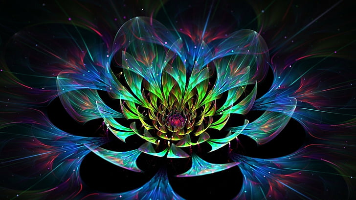 Abstract, Fractal, 3D, Colors, Flower, Lotus, HD wallpaper