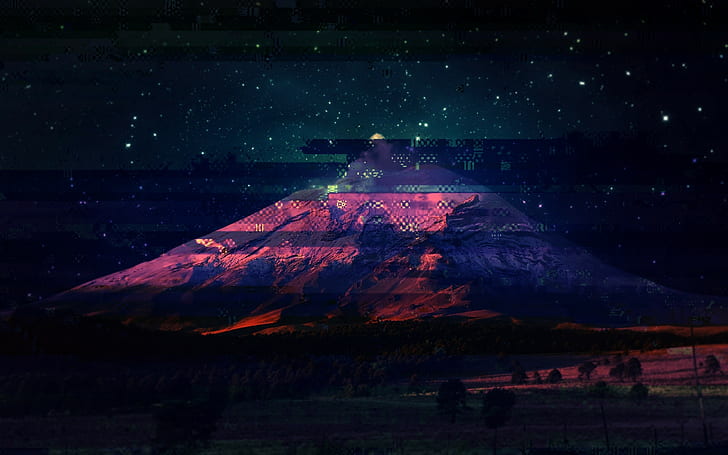illustrazione di montagna rosa e blu, glitch art, Sfondo HD