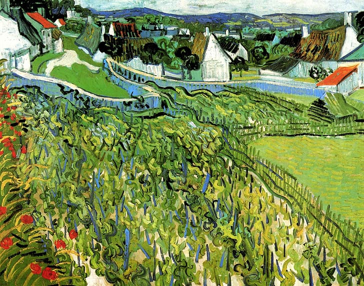 Vincent van Gogh, a View of Auvers, Vineyards with, HD wallpaper