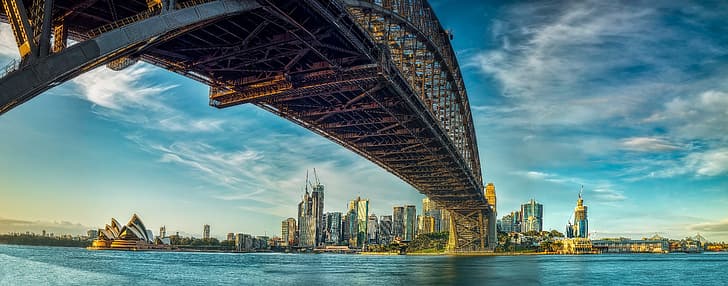 ponte, costruzione, casa, Australia, baia, Sydney, grattacieli, Sydney Opera House, Sydney Harbour Bridge, Sydney Harbour, The Harbour Bridge, Bay Port Jackson, Port Jackson Bay, Sfondo HD