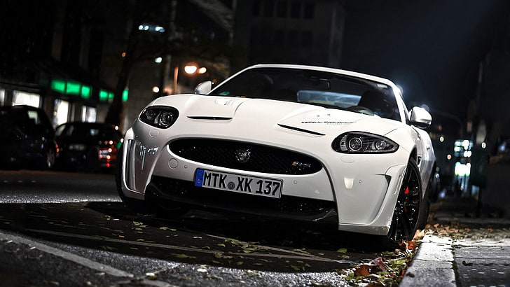 white vehicle, car, Jaguar, Jaguar XKR-S, street, HD wallpaper
