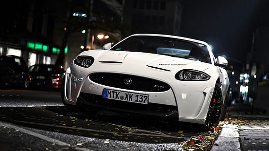 white vehicle, car, Jaguar, Jaguar XKR-S, street, HD wallpaper HD wallpaper