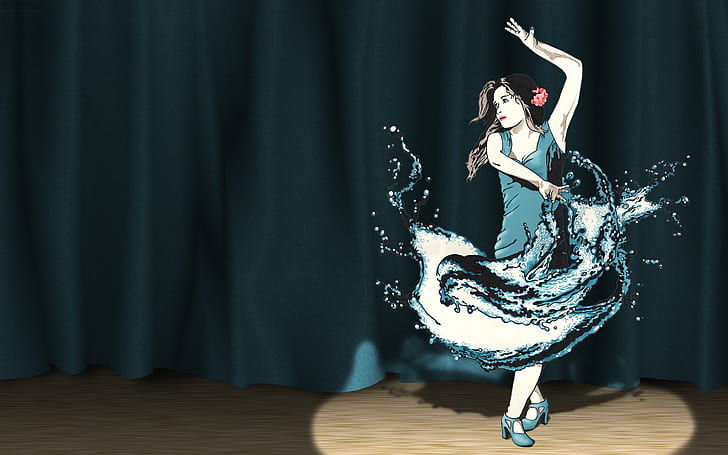 Splash Dance, woman dancing on stage painting, dance, splash, HD wallpaper