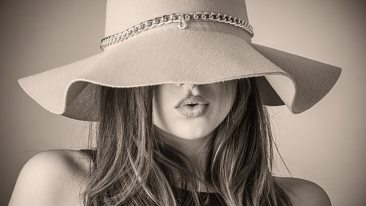 niña, fotografía, modelo, mujer, sombrero, en blanco y negro, fotografía monocroma, monocromo, sexy, Fondo de pantalla HD