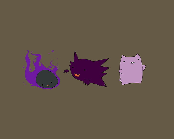 иллюстрация трех мультяшных монстров, покемон, минимализм, HD обои