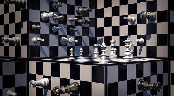 판타지 체스 예술, 흰색과 검은 색 체스 세트, 예술, 3D, 체스, 게임, 킹, 여왕, 전략, 조각, 루크, 주교, 기사, 졸, 3d 모델, 체스 판, HD 배경 화면