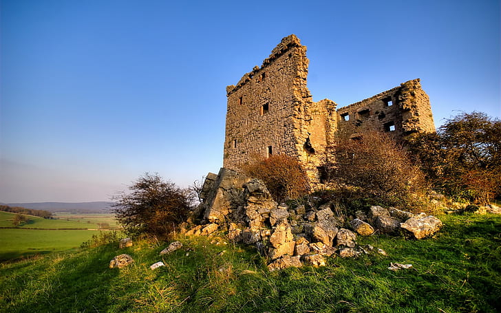 paisaje, castillo, ruina, roca, campo, Fondo de pantalla HD
