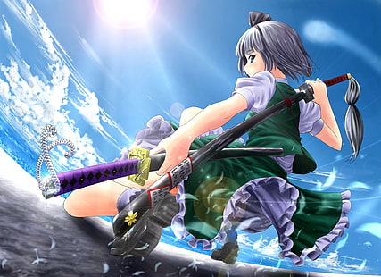 anime girls, sword, Touhou, Konpaku Youmu, HD wallpaper HD wallpaper