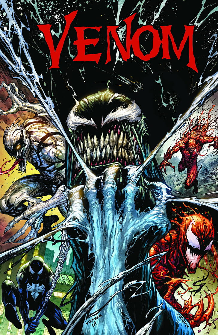 Venom, Carnage, Anti Venom, Spider-Man, Toxin, comic art, drawing, Marvel Comics, HD wallpaper