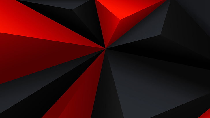 빨간색과 검은 색 3D 벽지, 디지털 아트, 미니멀리즘, 낮은 폴리, 기하학, 삼각형, 빨강, 검정, 회색, 추상, HD 배경 화면