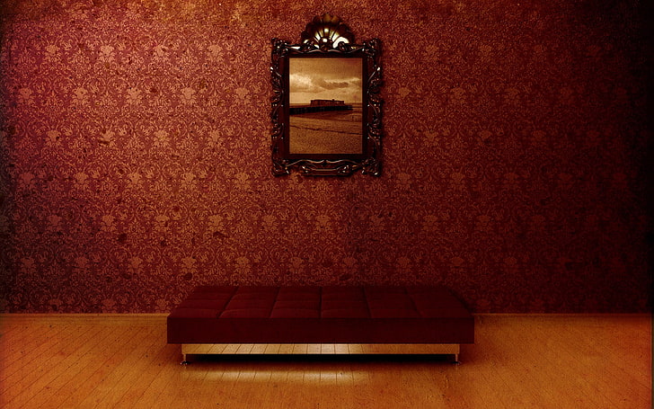 black wooden photo frame, sofa, painting, wall, designs, HD wallpaper