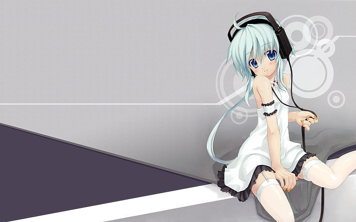 white haired female anime character illustration, anime, girl, blonde, headphones, music, fun, HD wallpaper