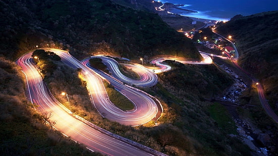 szara asfaltowa droga, droga, zakręty, krajobraz, góry, Tapety HD HD wallpaper