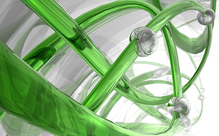 green and gray illustration, 3d, spiral, glass, green, white, HD wallpaper