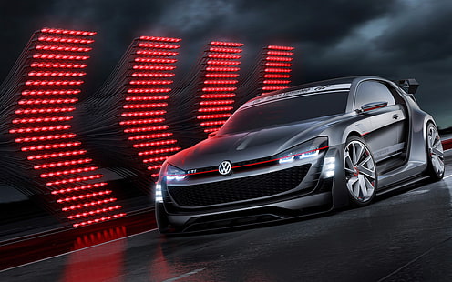 черен Volkswagen купе, Volkswagen, GTI, Gran Turismo, концептуални автомобили, автомобил, HD тапет HD wallpaper