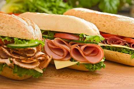 três sanduíches de presunto, comida, sanduíches, HD papel de parede HD wallpaper