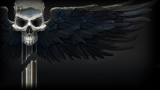 grauer schädel mit schwarzen flügeln digitale tapete, warhammer 40.000, schädel, space hulk: deathwing, HD-Hintergrundbild HD wallpaper