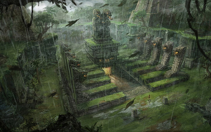 ilustración ruina antigua, arte de fantasía, Lara Croft, Tomb Raider, videojuegos, Fondo de pantalla HD