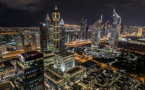 Architektura miejska Dubaju Zjednoczone Emiraty Arabskie Pejzaże miejskie Fotografia nocna 4k Ultra HD Tapety na pulpit 3840х2400, Tapety HD HD wallpaper