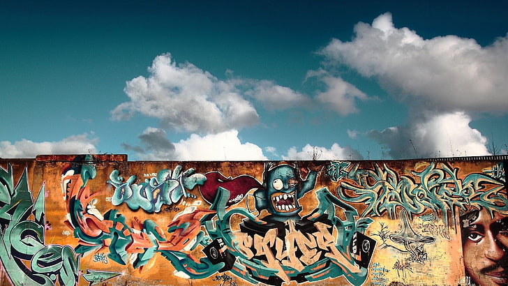 граффити, город, небо, берлин, берлинская стена, граффити, HD обои