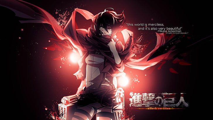 Атака върху плакат на Titan Mikasa, без заглавие, аниме, Shingeki no Kyojin, Mikasa Ackerman, аниме момичета, червено, Attack on Titans, HD тапет