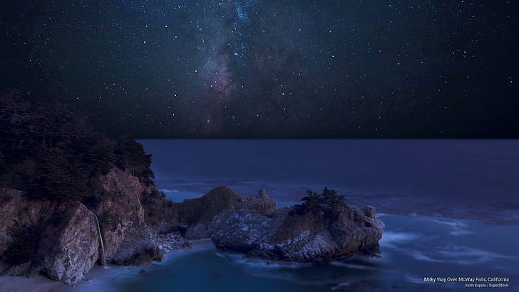 Vintergatan över McWay Falls, Kalifornien, stränder, HD tapet