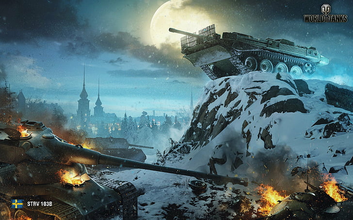 tank on hill during winter season digital wallpaper, Strv 103B, Swedish tank destroyer, World of Tanks, HD wallpaper