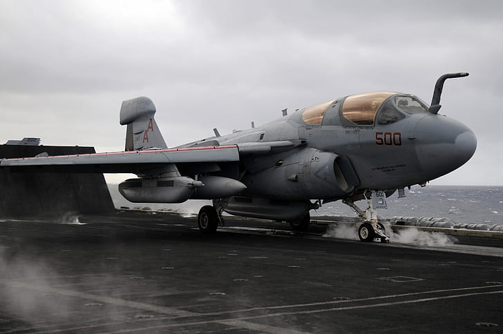 جرومان ، طائرة حربية إلكترونية تعمل بالناقلات ، EA-6B Prowler ، تقلع من حاملة طائرات ، Carl Vinson (CVN 70)، خلفية HD