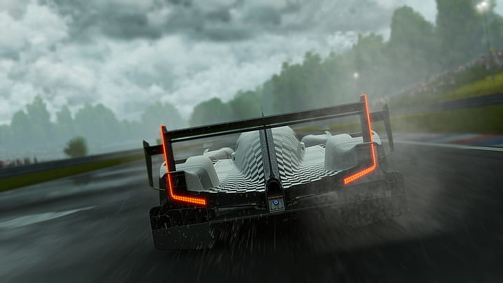 pixélisé art numérique voiture lumière de queue route course voitures pluie mouvement flou spoilers projet voitures jeux vidéo, Fond d'écran HD
