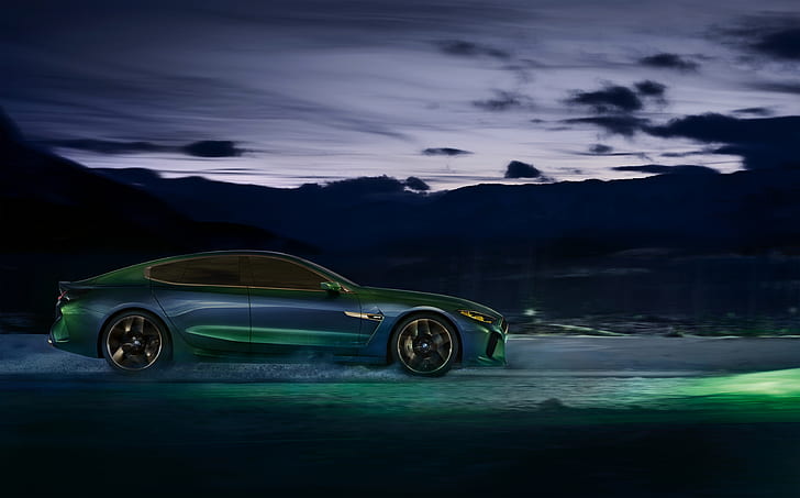 dark, coupe, BMW, profile, 2018, M8 Gran Coupe Concept, HD wallpaper