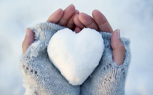 biały śnieg w kształcie serca, śnieg, serce, Tapety HD HD wallpaper