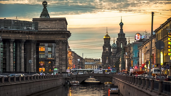 brown concrete buildings, Peter, Saint Petersburg, Russia, center, SPb, St. Petersburg, The Canal, Nevsky Prospekt, HD wallpaper
