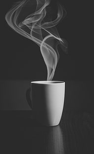 sfondo nero, caffè, fumo, tavola, monocromo, tazza di caffè, Sfondo HD HD wallpaper