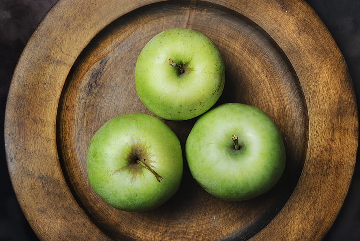 apples, three, plate, HD wallpaper