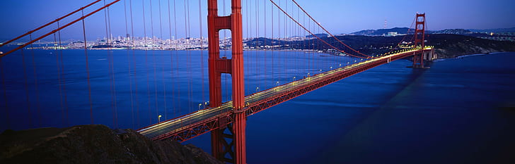 paisaje, puente Golden Gate, puente, mar, luces, Fondo de pantalla HD