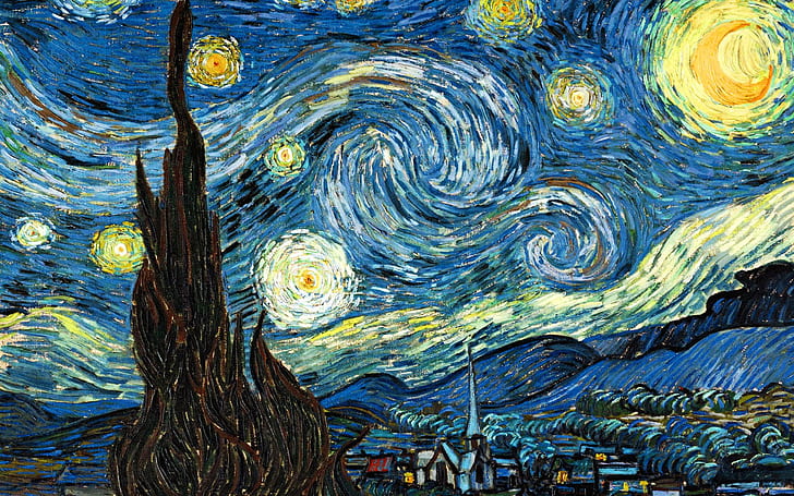 звезди, класическо изкуство, сюрреалистично, Винсент ван Гог, живопис, Звездната нощ, HD тапет