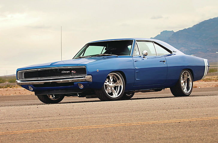 blue coupe, car, Dodge, Dodge Charger, muscle cars, blue cars, vehicle, HD wallpaper