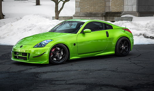 grön kupé, grön, tuning, Nissan, 350z, hållning, HD tapet HD wallpaper