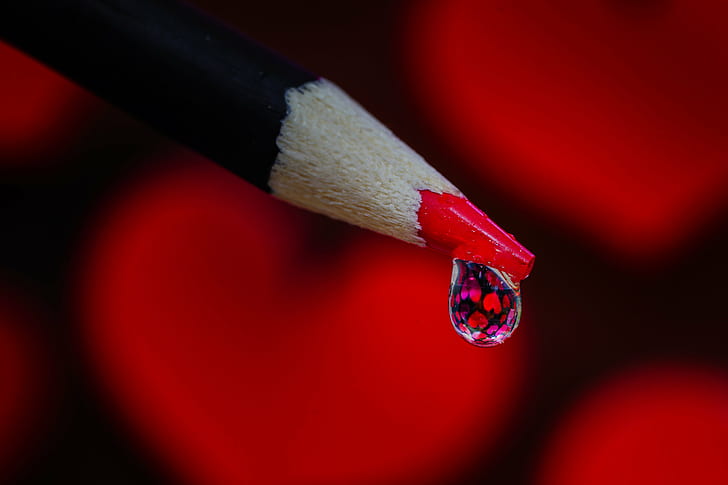 red pencil, HMM, pencil, ILCE-7M2, Macro, Mondays, FE, 90mm, F2.8, OSS, red hearts, red, education, close-up, HD wallpaper