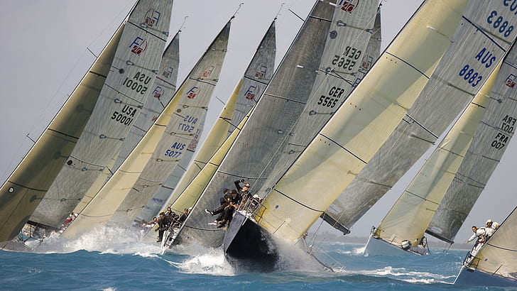 regatta, yacht, racing, wind, waves, HD wallpaper