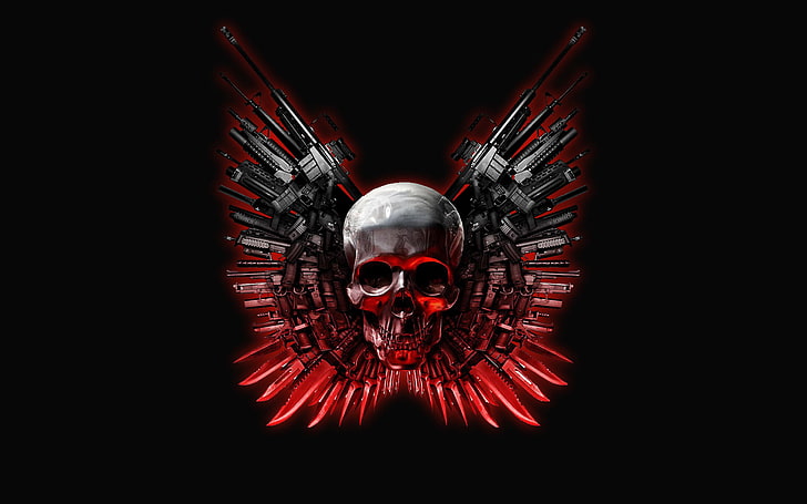 Logo Niezniszczalni, broń, czaszka, Niezniszczalni, Tapety HD