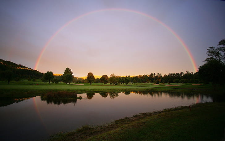 Bellissimo arcobaleno, arcobaleno, lago, Sfondo HD