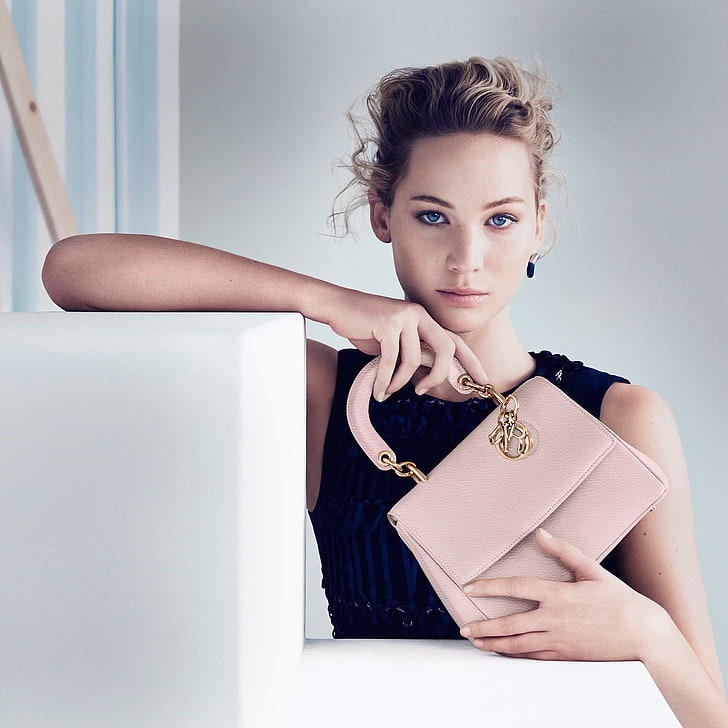 kvinnors beige läderväska, stil, Jennifer Lawrence, 2015, Be Dior, HD tapet