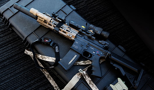 black and brown rifle, weapons, machine, HK416, Heckler &amp; Koch, HD wallpaper HD wallpaper