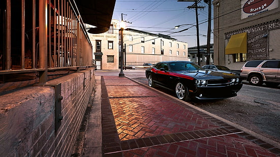 Dodge Challenger Street HD รถเก๋งคลาสสิกสีดำรถยนต์ถนนหลบผู้ท้าชิง, วอลล์เปเปอร์ HD HD wallpaper