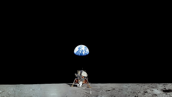 астронавт, черно, земя, кацане, луна, наса, планета, планети, космос, HD тапет HD wallpaper